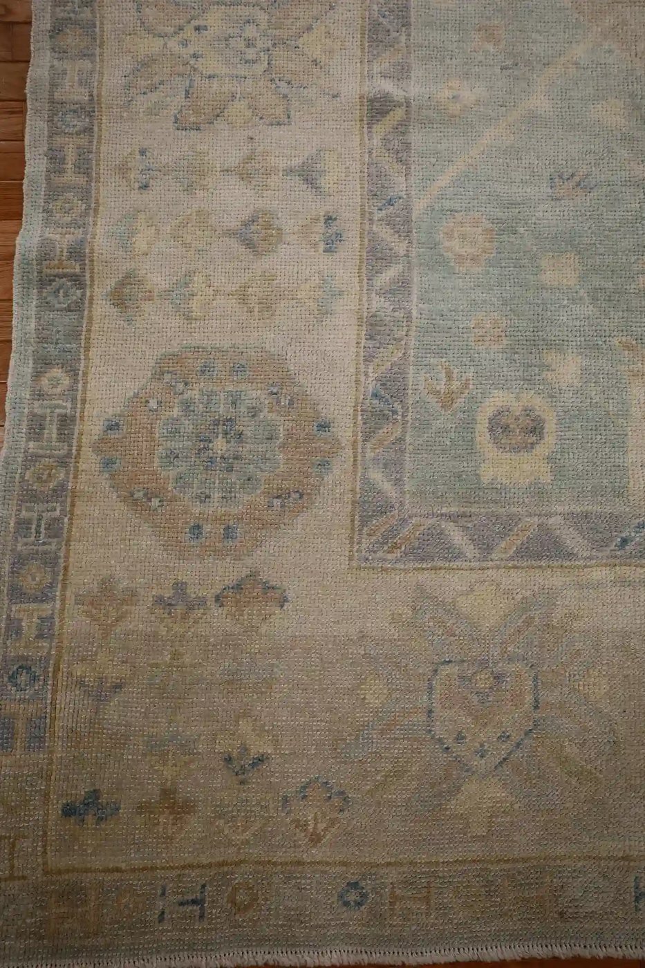 9′ x 12′ Pale Blue Fine Hand-Knotted Turkish Oushak Rug – Transitional Wool