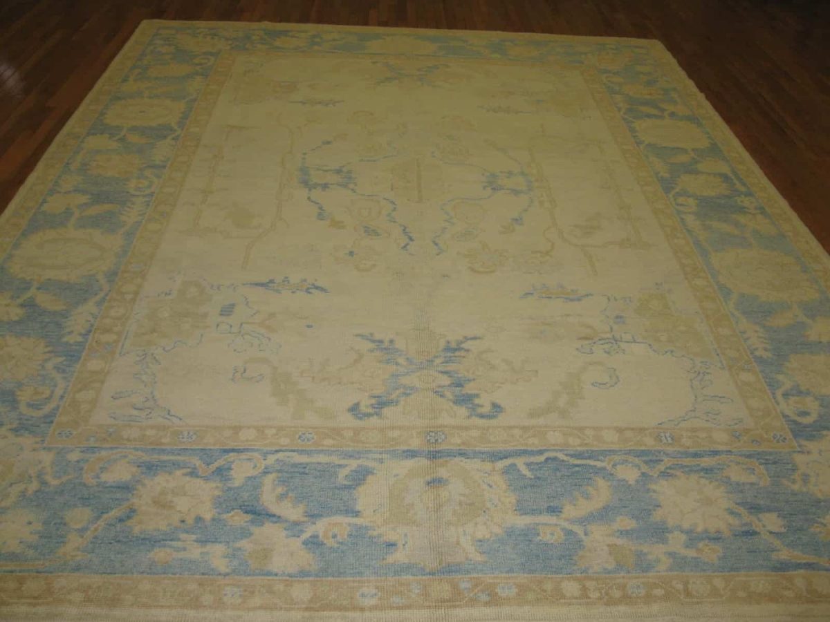 10′ x 13′ Beige Fine Hand-Knotted Turkish Oushak Rug – Transitional Wool - 1 10′ x 13′ Beige Fine Hand-Knotted Turkish Oushak Rug – Transitional Wool