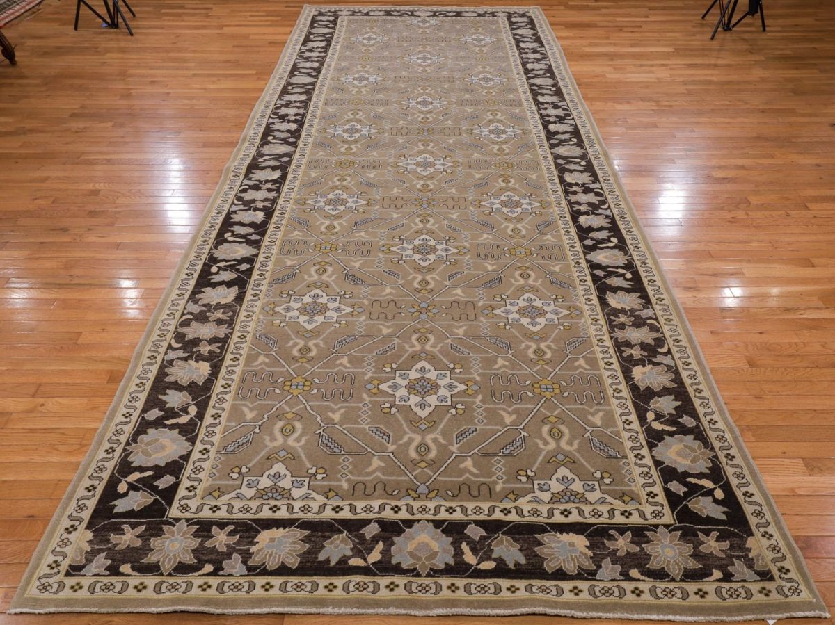 6′ x 15′ Taupe Fine Hand-Knotted Vintage Egyptian Agra Gallery Rug – Traditional Wool