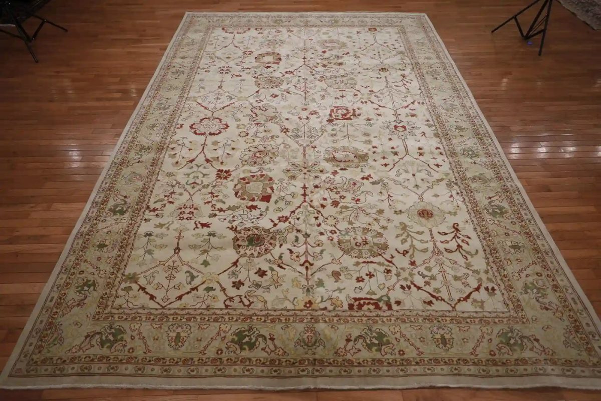 9′ x 12′ Beige Fine Hand-Knotted Egyptian Agra Oriental Rug – Traditional Wool