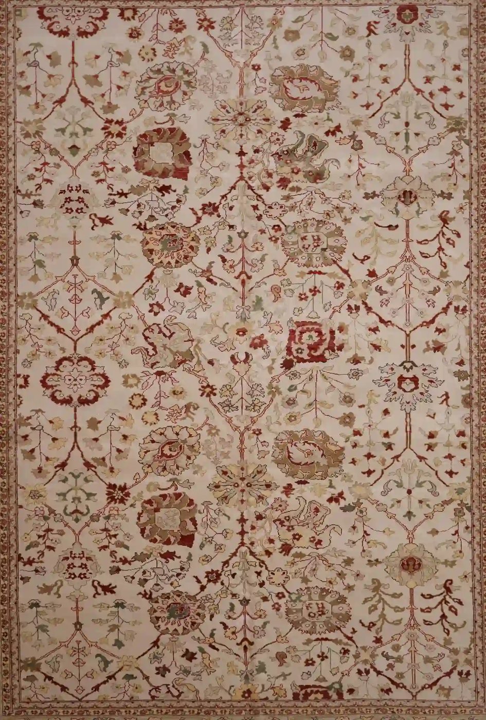 9′ x 12′ Beige Fine Hand-Knotted Egyptian Agra Oriental Rug – Traditional Wool