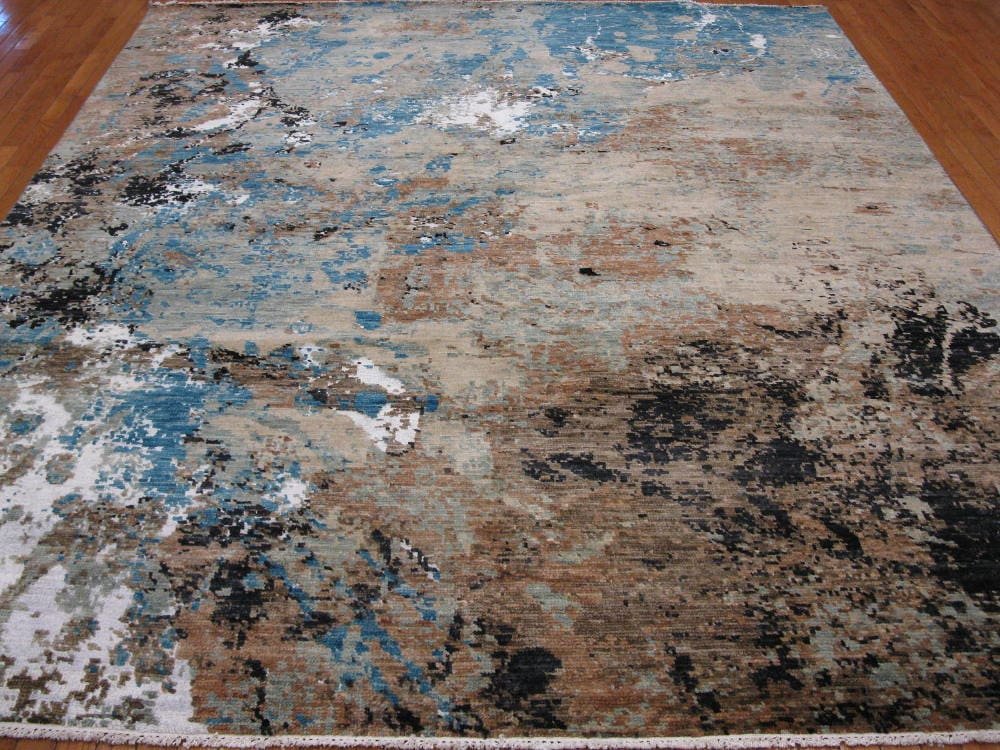 8′ x 10′ Grey Fine Hand-Knotted Indian Modern Design Rug – Contemporary Wool