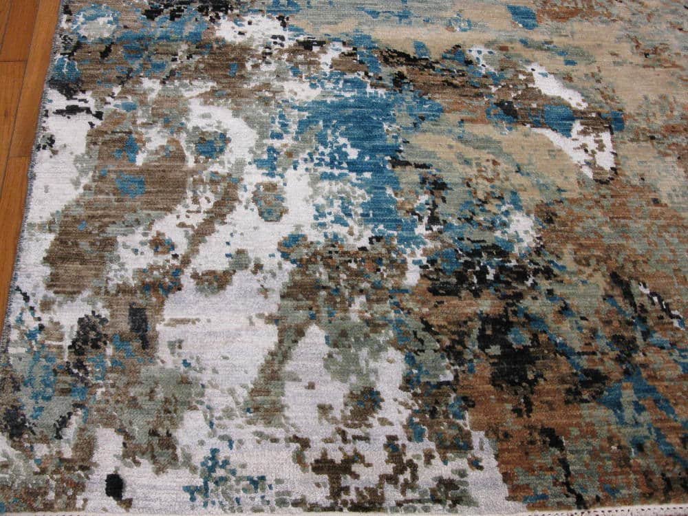 8′ x 10′ Grey Fine Hand-Knotted Indian Modern Design Rug – Contemporary Wool