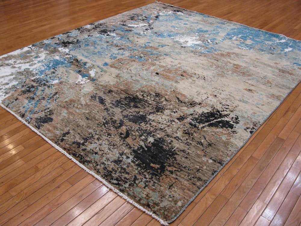 8′ x 10′ Grey Fine Hand-Knotted Indian Modern Design Rug – Contemporary Wool