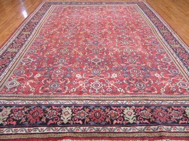 11′ x 14′ Red Fine Hand-Knotted Persian Mahal Rug – Allover Wool