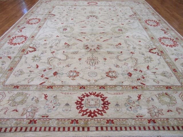 12′ x 16′ Beige Fine Hand-Knotted Pakistani Sultanabad Rug – Traditional Wool