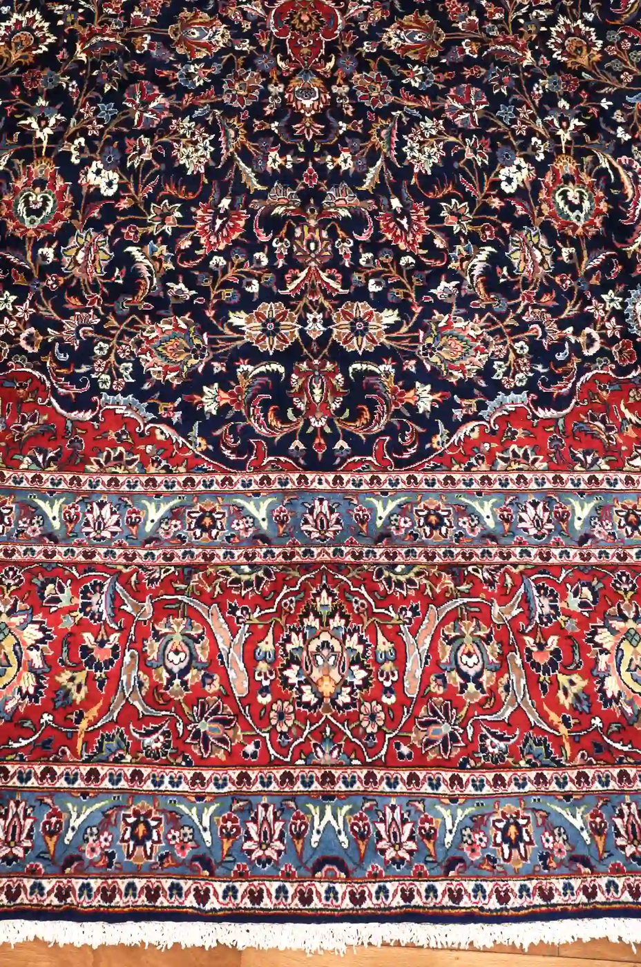 12′ x 18′ Red Fine Hand-Knotted Persian Kashan Rug – Traditional Wool