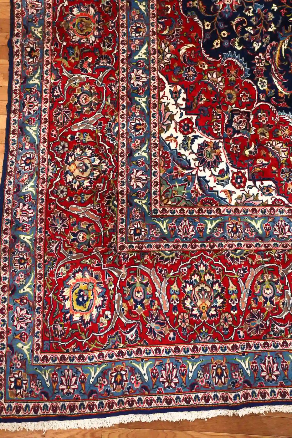 12′ x 18′ Red Fine Hand-Knotted Persian Kashan Rug – Traditional Wool