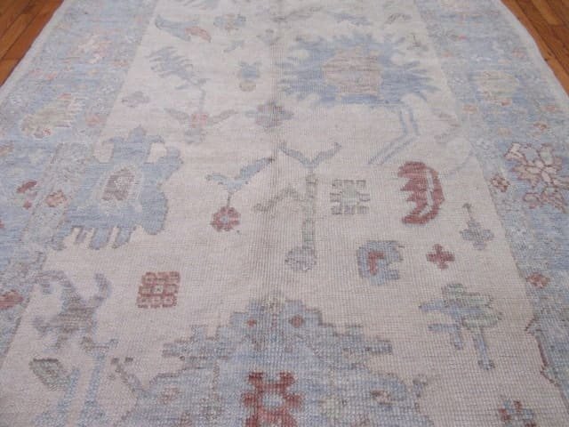 5′ x 12′ Pale Blue Fine Hand-Knotted Turkish Oushak Rug – Transitional Wool