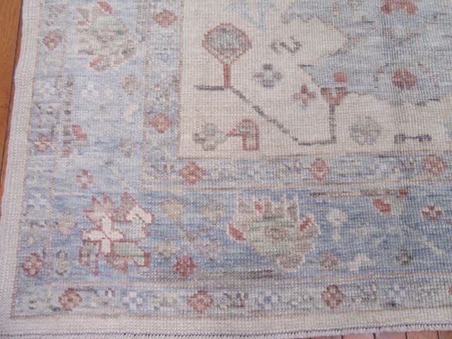 5′ x 12′ Pale Blue Fine Hand-Knotted Turkish Oushak Rug – Transitional Wool