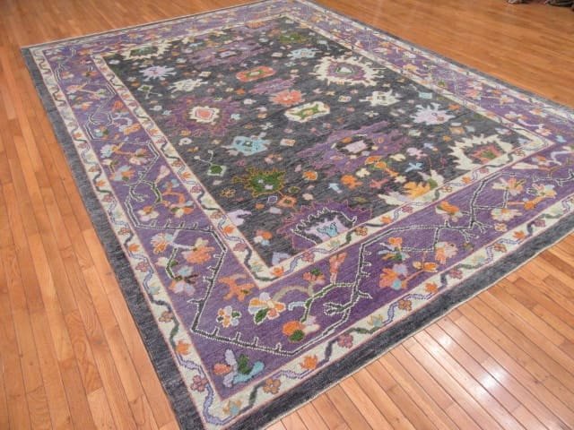 10′ x 13′ Dark Grey Fine Hand-Knotted Turkish Oushak Rug – Transitional Wool - 1 10′ x 13′ Dark Grey Fine Hand-Knotted Turkish Oushak Rug – Transitional Wool