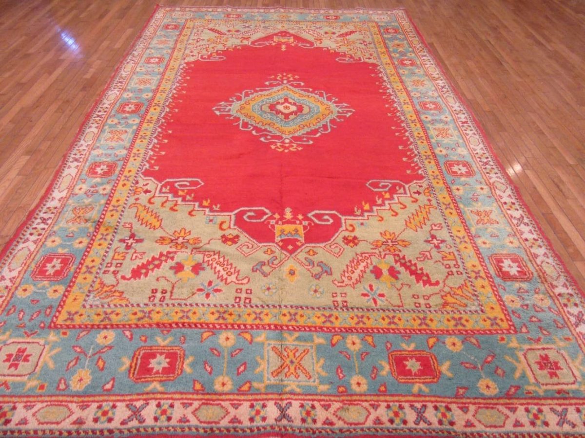 8′ x 13′ Terracotta Fine Hand-Knotted Turkish Antique Oushak Rug – Transitional Wool