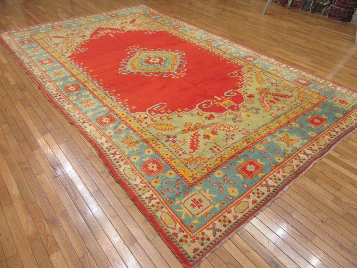 8′ x 13′ Terracotta Fine Hand-Knotted Turkish Antique Oushak Rug – Transitional Wool