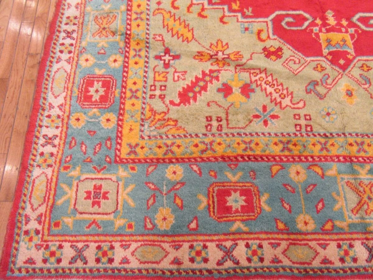 8′ x 13′ Terracotta Fine Hand-Knotted Turkish Antique Oushak Rug – Transitional Wool