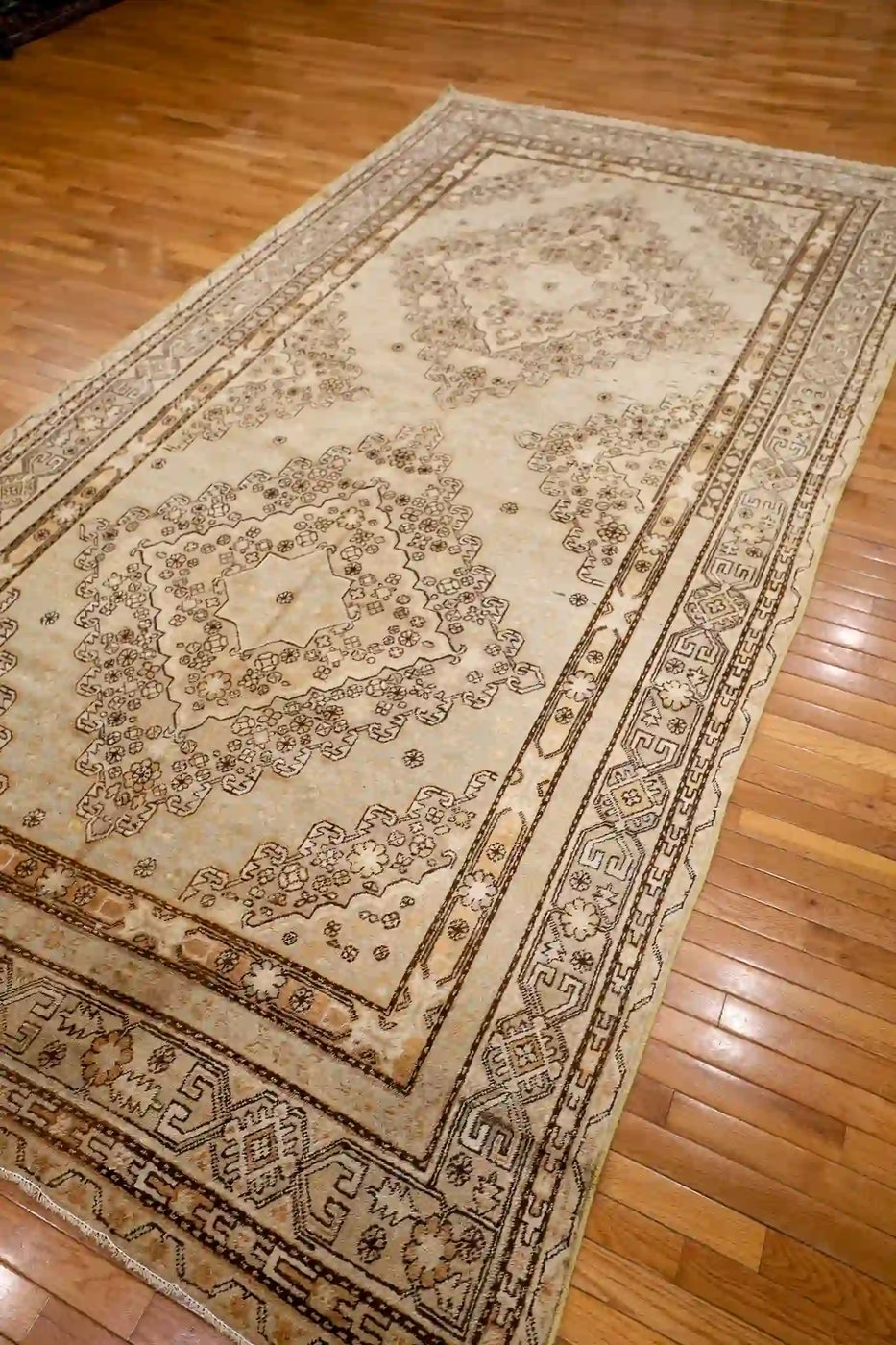 6′ x 13′ Beige Fine Hand-Knotted Central Asian Khotan Rug – Vintage Tribal Wool
