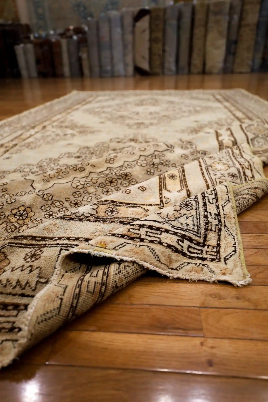 6′ x 13′ Beige Fine Hand-Knotted Central Asian Khotan Rug – Vintage Tribal Wool