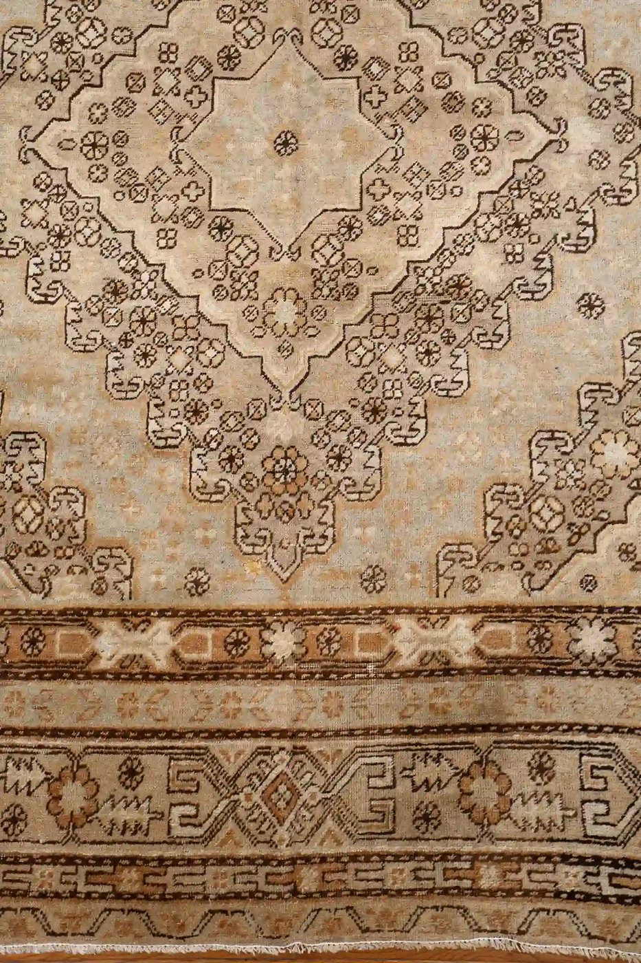 6′ x 13′ Beige Fine Hand-Knotted Central Asian Khotan Rug – Vintage Tribal Wool