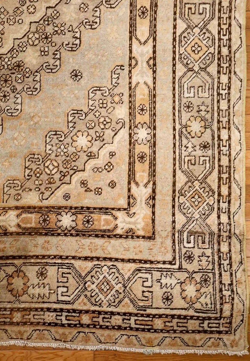 6′ x 13′ Beige Fine Hand-Knotted Central Asian Khotan Rug – Vintage Tribal Wool
