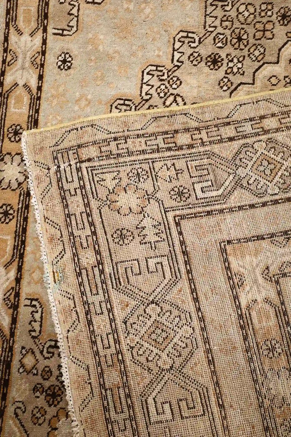 6′ x 13′ Beige Fine Hand-Knotted Central Asian Khotan Rug – Vintage Tribal Wool