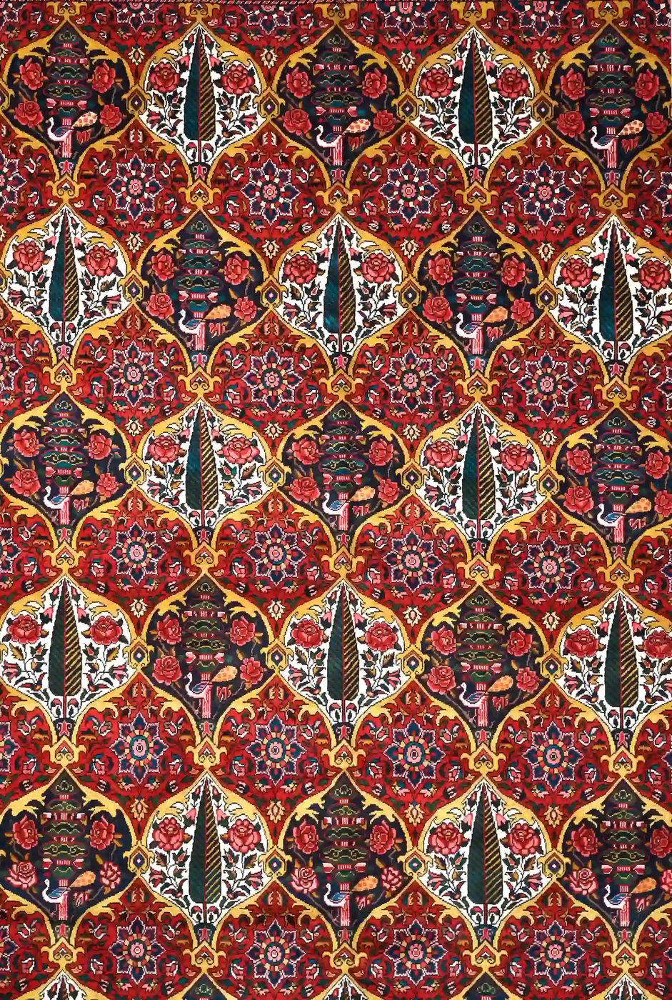 7′ x 10′ Red Fine Hand-Knotted Persian Bakhtiari Rug – Traditional Wool
