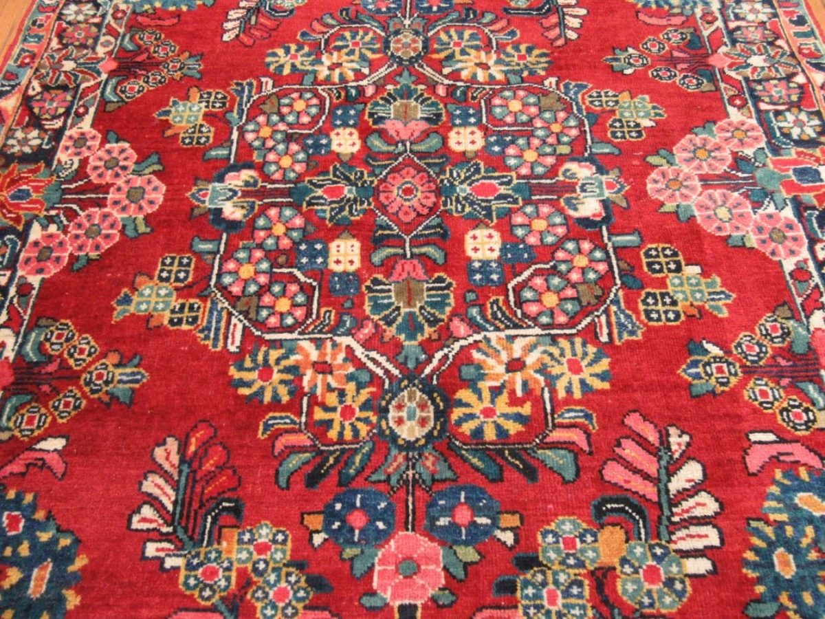 4′ x 7′ Red Fine Hand-Knotted Persian Vintage Sarouk Rug – Traditional Wool