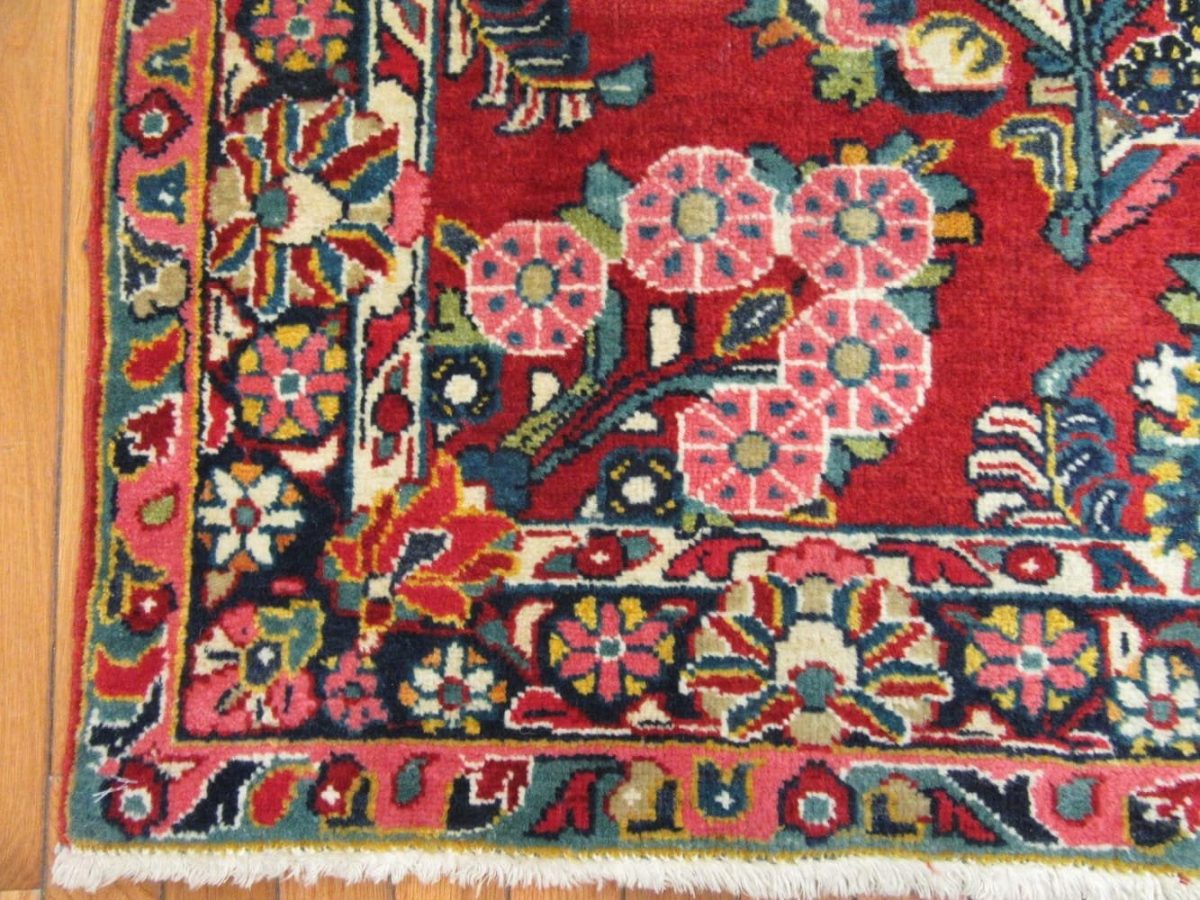 4′ x 7′ Red Fine Hand-Knotted Persian Vintage Sarouk Rug – Traditional Wool