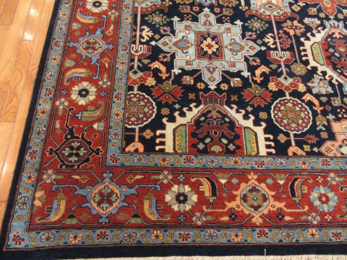 9′ x 12′ Navy Fine Hand-Knotted Indian Karajah Design Rug – Traditional Wool