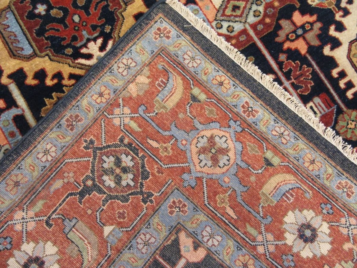 9′ x 12′ Navy Fine Hand-Knotted Indian Karajah Design Rug – Traditional Wool