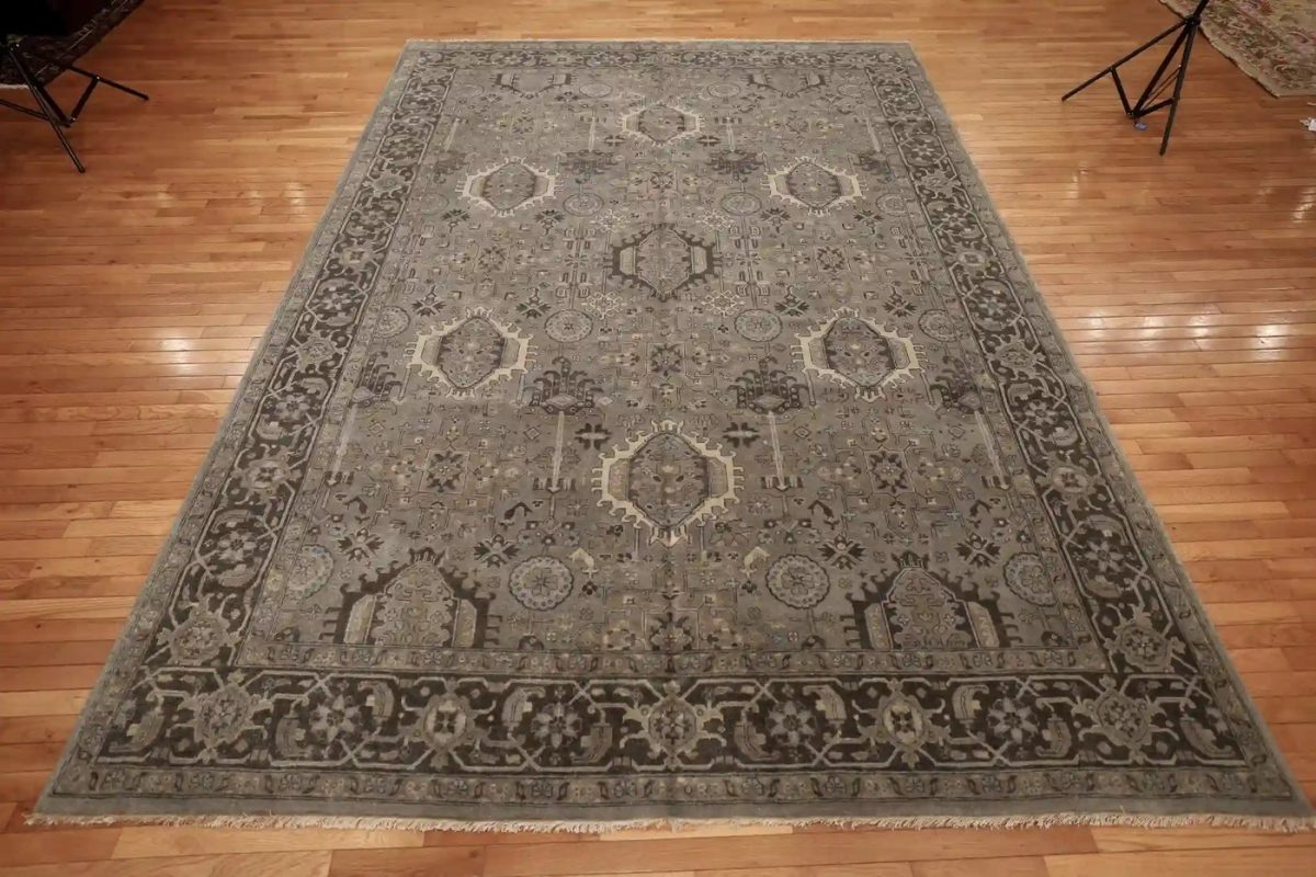 9′ x 12′ Gray Fine Hand-Knotted Indian Karajeh Rug – Traditional Wool - 1 9′ x 12′ Gray Fine Hand-Knotted Indian Karajeh Rug – Traditional Wool