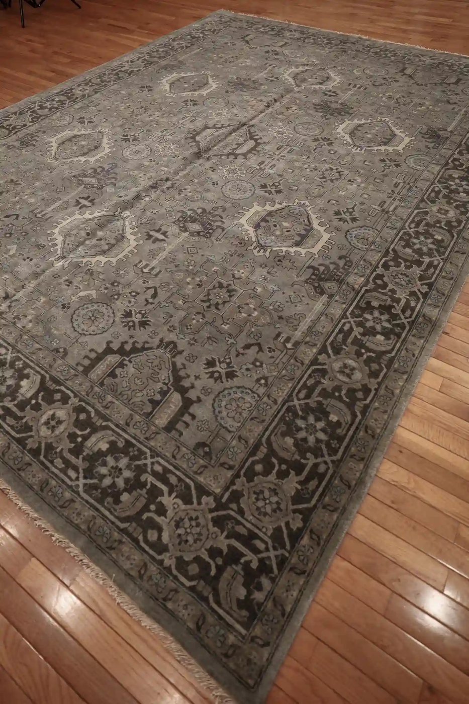 9′ x 12′ Gray Fine Hand-Knotted Indian Karajeh Rug – Traditional Wool - 2 9′ x 12′ Gray Fine Hand-Knotted Indian Karajeh Rug – Traditional Wool
