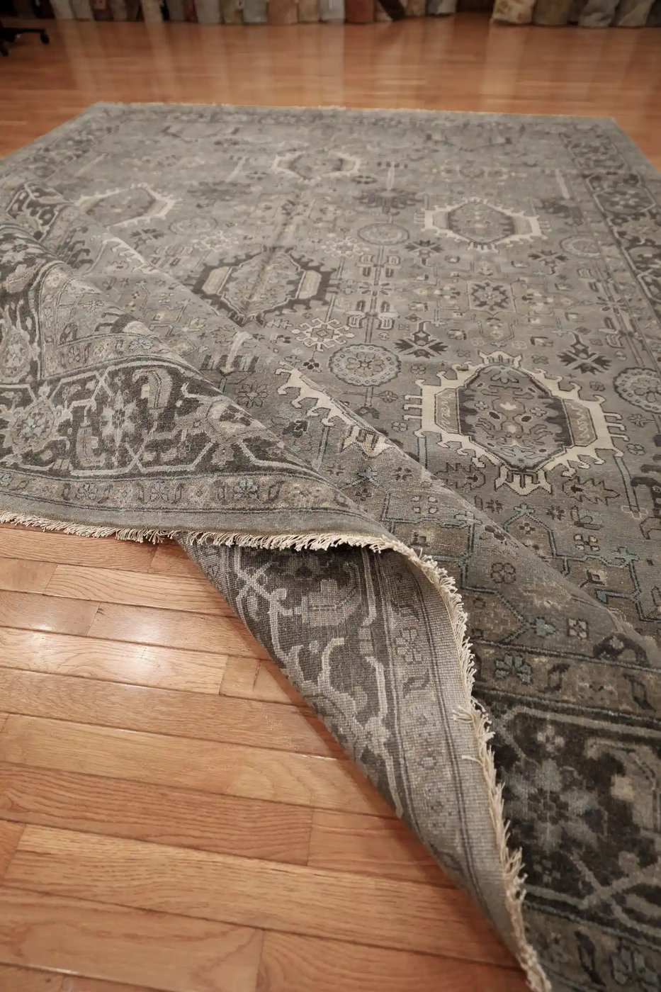 9′ x 12′ Gray Fine Hand-Knotted Indian Karajeh Rug – Traditional Wool - 3 9′ x 12′ Gray Fine Hand-Knotted Indian Karajeh Rug – Traditional Wool
