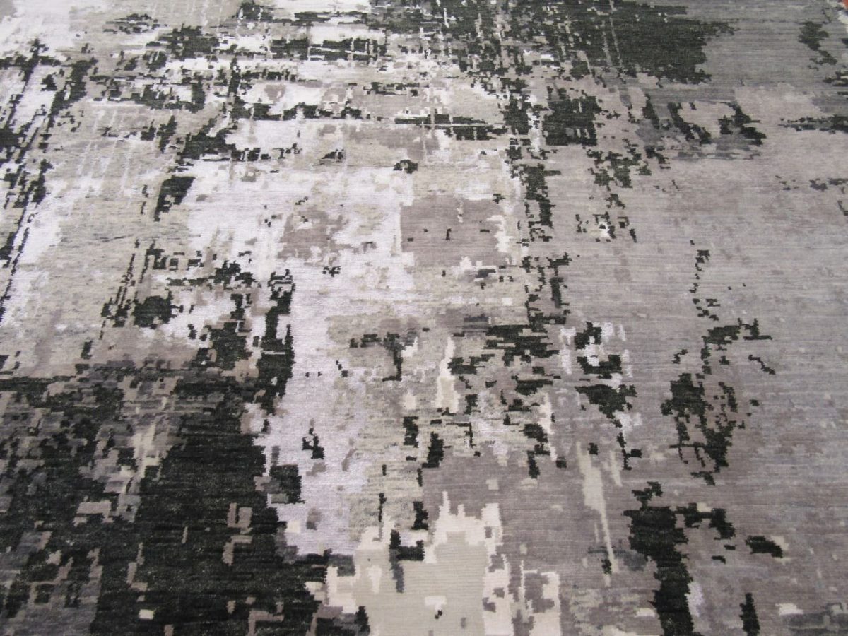 8′ x 10′ Grey Fine Hand-Knotted Indian Modern Design Rug – Contemporary Wool