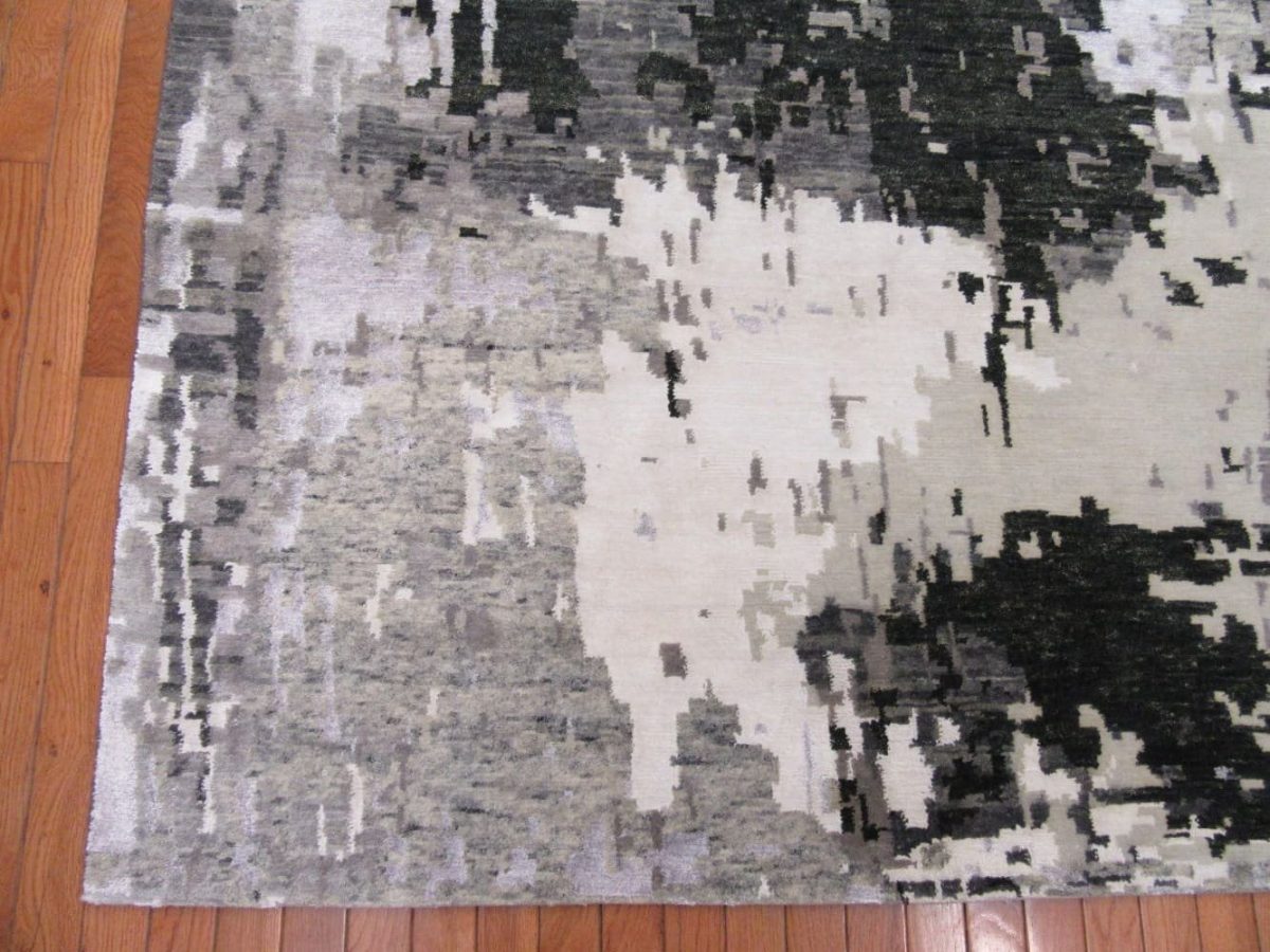 8′ x 10′ Grey Fine Hand-Knotted Indian Modern Design Rug – Contemporary Wool