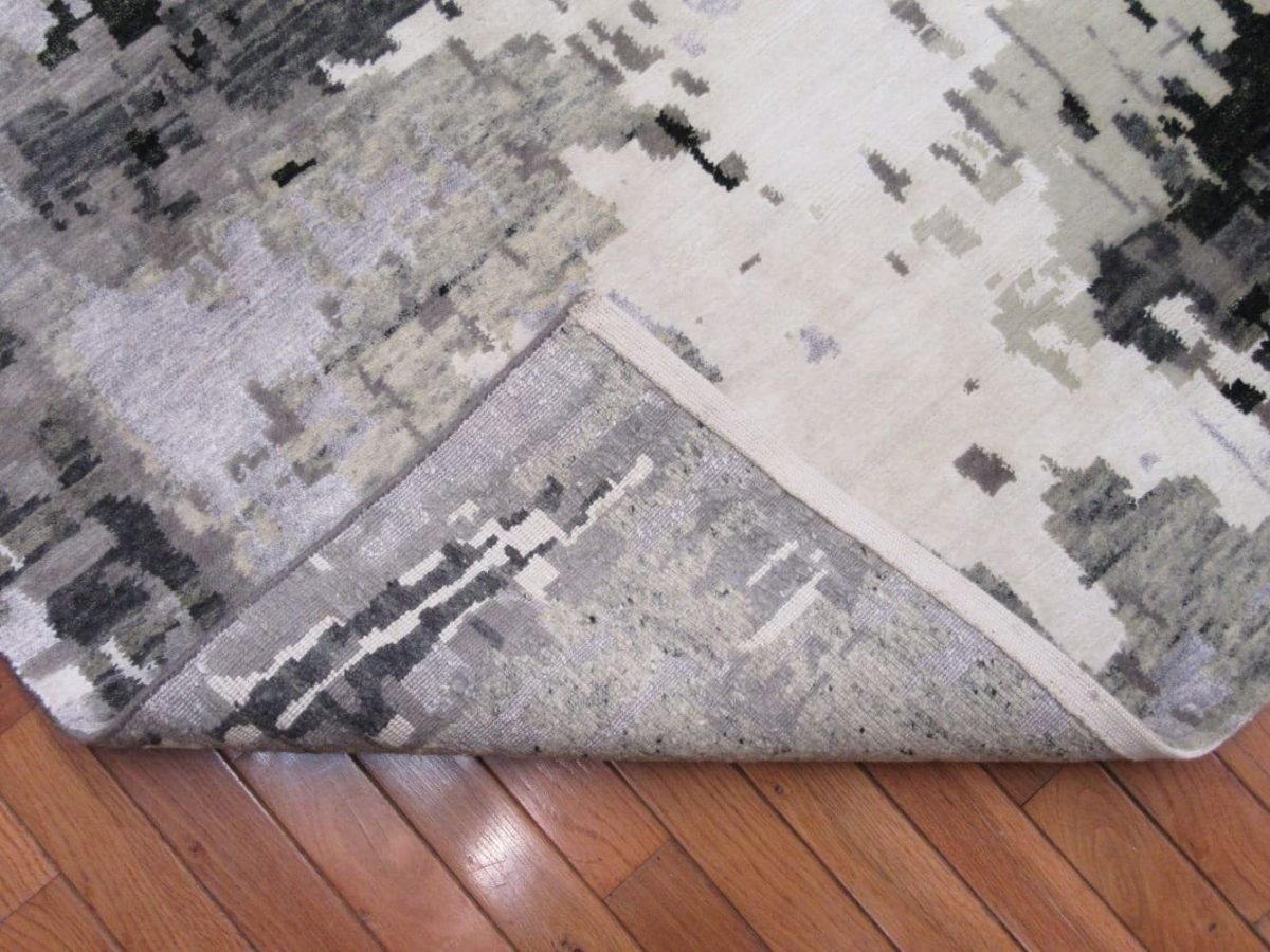 8′ x 10′ Grey Fine Hand-Knotted Indian Modern Design Rug – Contemporary Wool