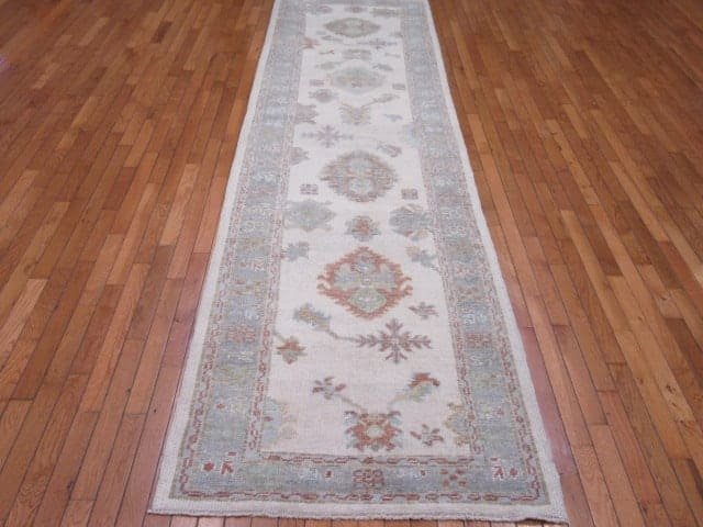 3′ x 13′ Ivory Fine Hand-Knotted Turkish Oushak Rug – Transitional Wool