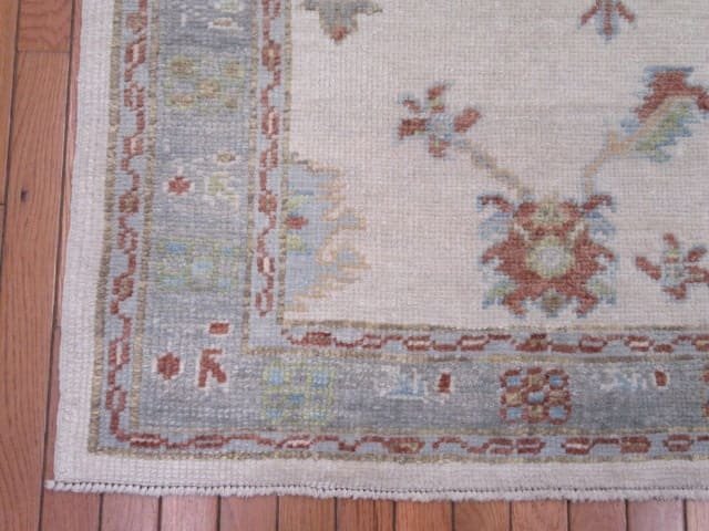3′ x 13′ Ivory Fine Hand-Knotted Turkish Oushak Rug – Transitional Wool