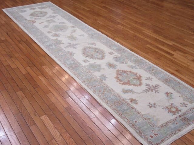 3′ x 13′ Ivory Fine Hand-Knotted Turkish Oushak Rug – Transitional Wool