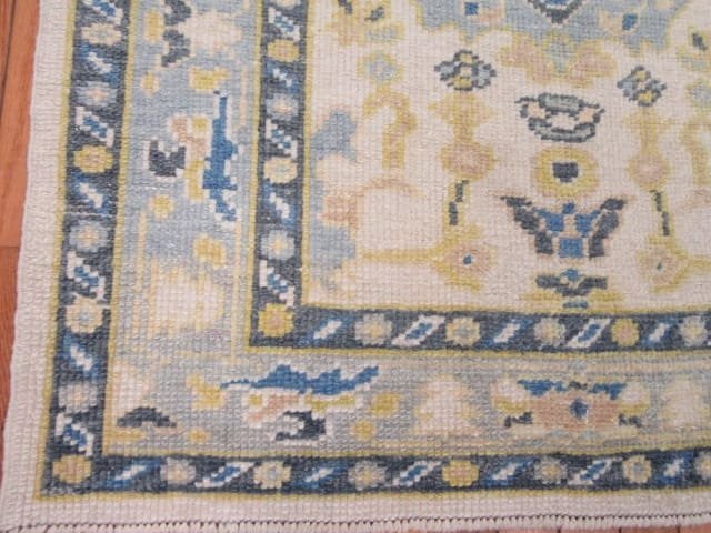 3′ x 8′ Light Blue Fine Hand-Knotted Turkish Oushak Runner Rug – Transitional Wool