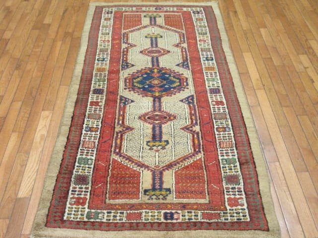 3′ x 7′ Red Fine Hand-Knotted Persian Vintage Sarab Runner Rug – Traditional Wool