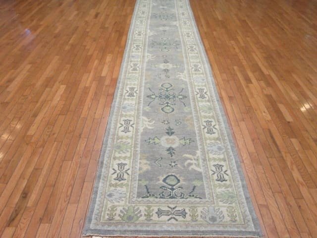 3′ x 17′ Grey Fine Hand-Knotted Turkish Oushak Runner Rug – Transitional Wool