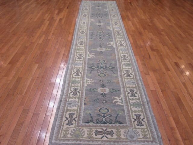 3′ x 17′ Grey Fine Hand-Knotted Turkish Oushak Runner Rug – Transitional Wool