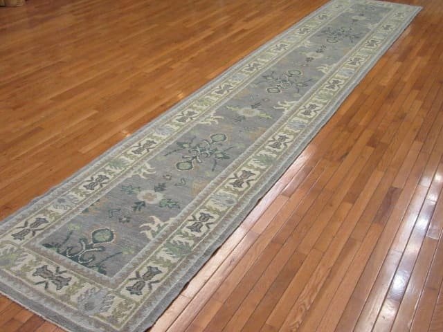 3′ x 17′ Grey Fine Hand-Knotted Turkish Oushak Runner Rug – Transitional Wool