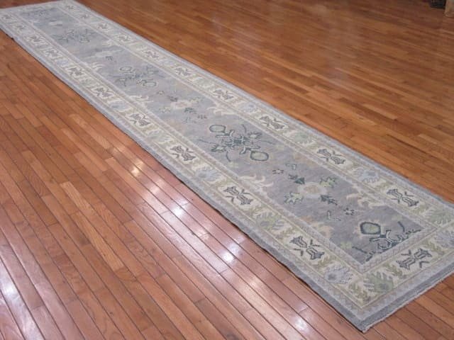 3′ x 17′ Grey Fine Hand-Knotted Turkish Oushak Runner Rug – Transitional Wool