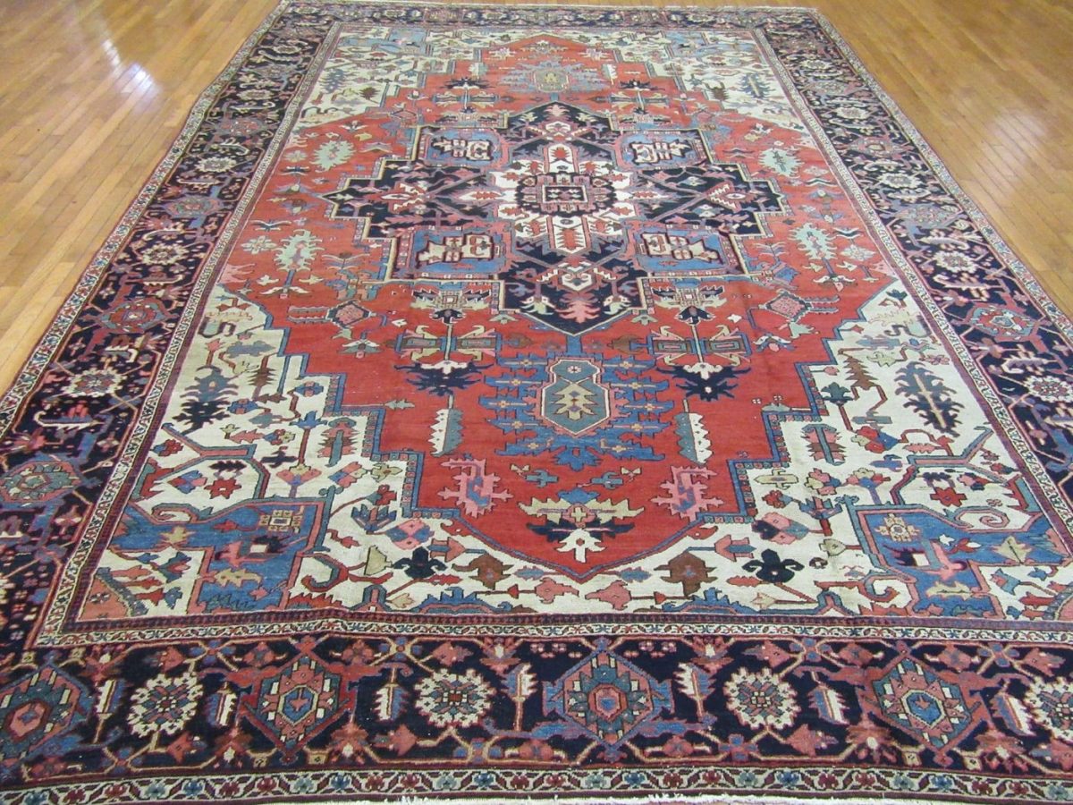 10′ x 13′ Terracotta Fine Hand-Knotted Persian Antique Heriz/Serapi Rug – Traditional Wool