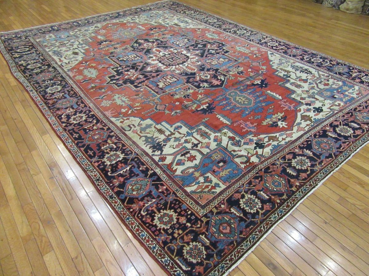 10′ x 13′ Terracotta Fine Hand-Knotted Persian Antique Heriz/Serapi Rug – Traditional Wool