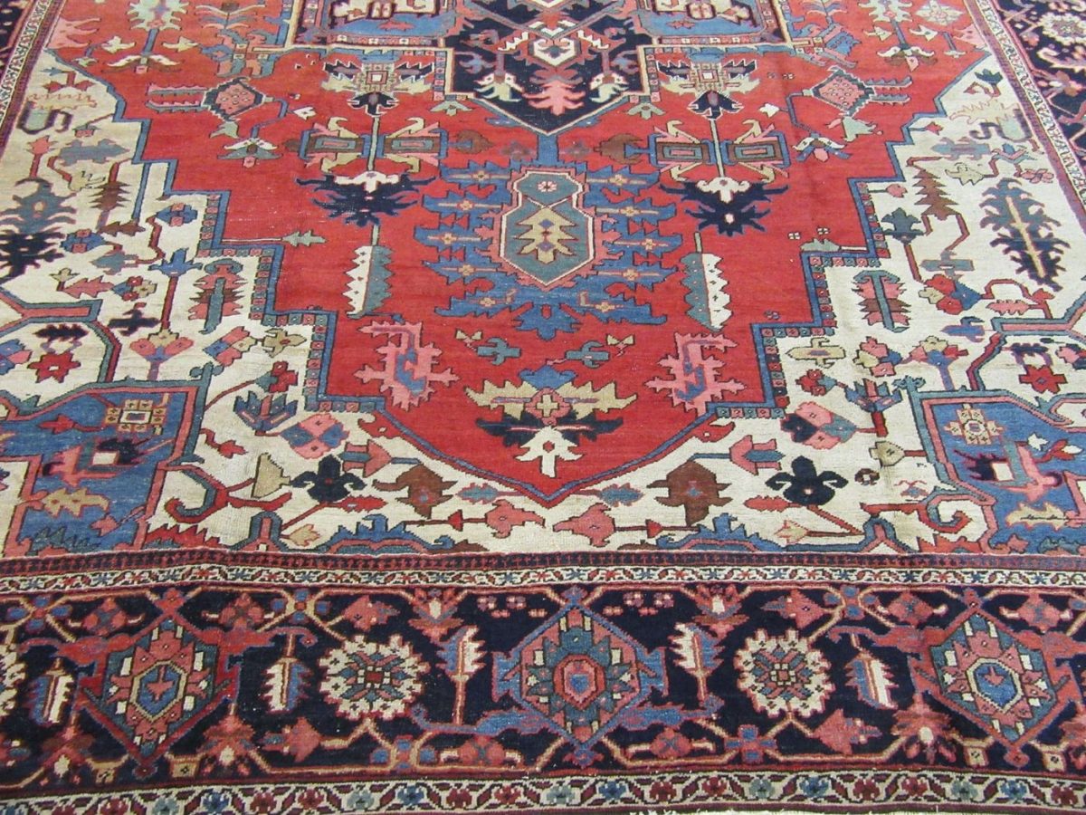 10′ x 13′ Terracotta Fine Hand-Knotted Persian Antique Heriz/Serapi Rug – Traditional Wool