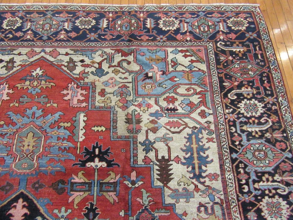 10′ x 13′ Terracotta Fine Hand-Knotted Persian Antique Heriz/Serapi Rug – Traditional Wool
