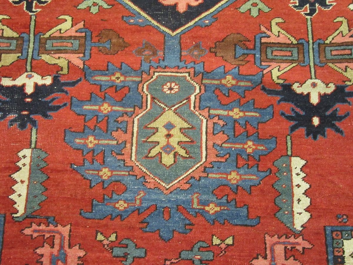 10′ x 13′ Terracotta Fine Hand-Knotted Persian Antique Heriz/Serapi Rug – Traditional Wool