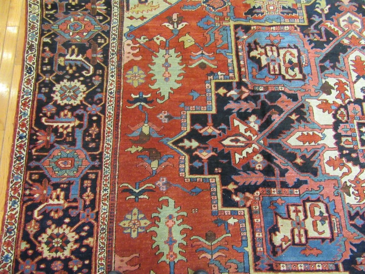 10′ x 13′ Terracotta Fine Hand-Knotted Persian Antique Heriz/Serapi Rug – Traditional Wool
