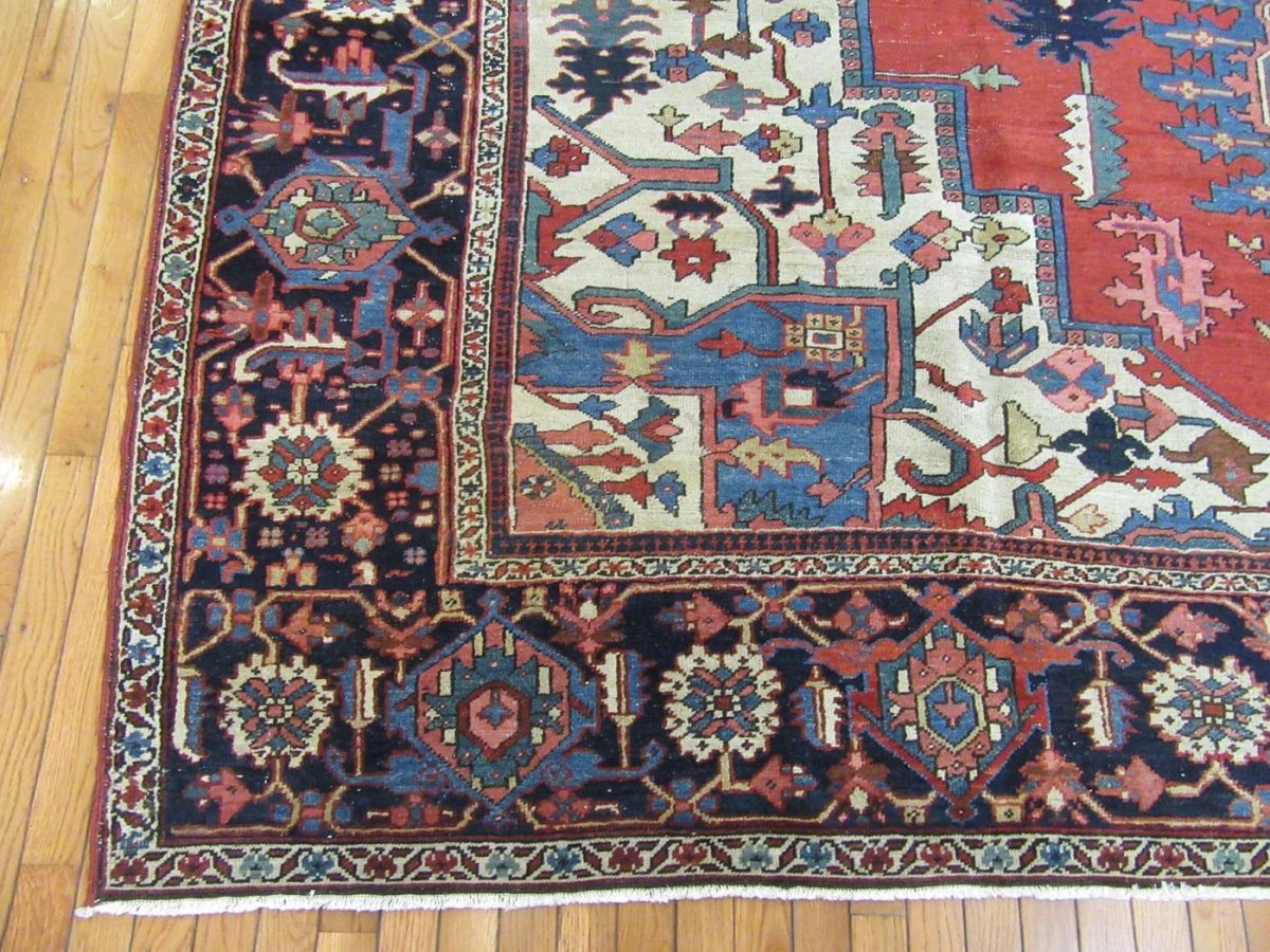 10′ x 13′ Terracotta Fine Hand-Knotted Persian Antique Heriz/Serapi Rug – Traditional Wool